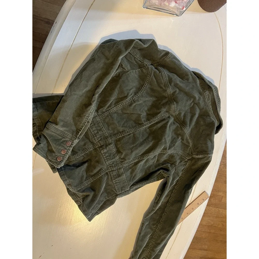 SO Olive Green Corduroy Jacket Womens Button Front Utility Trucker Style Sz Med